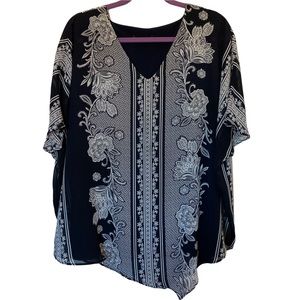 Navy & White V-Neck Blouse * 1X